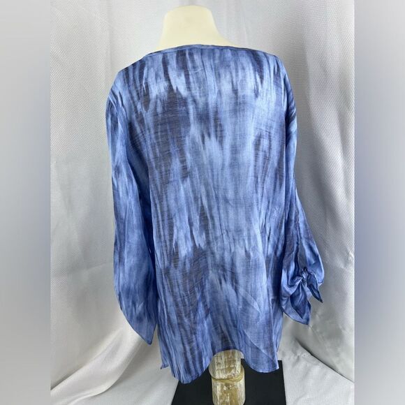 Zac & Rachel Womens Tie Dye V-Neck Button Down Long Sleeve Blouse Top Blue Large - Picture 9 of 10
